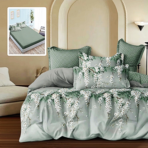 Lenjerie de pat dublu, finet, 6 piese, cearceaf pat cu elastic 160x200cm, cearceaf pilota 200x230cm, 2 fete de perna 50x70 si 2 fete de perna 70x70cm, Pucioasa, RAH160-304 RAH160-304