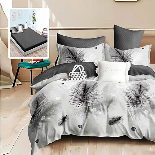 Lenjerie de pat dublu, finet, 6 piese, cearceaf pat cu elastic 160x200cm, cearceaf pilota 200x230cm, 2 fete de perna 50x70 si 2 fete de perna 70x70cm, Pucioasa, RAH160-309 RAH160-309