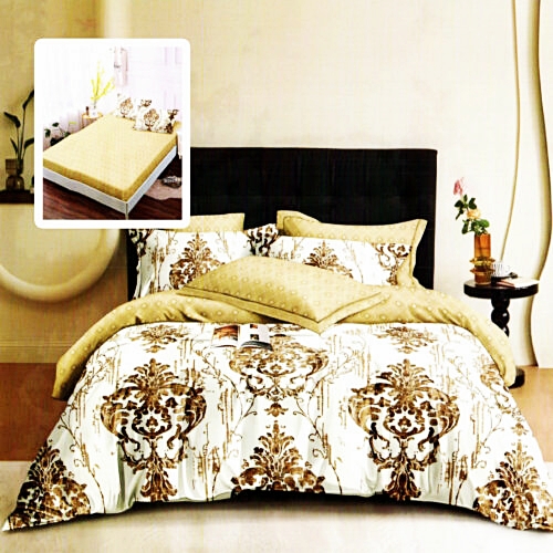 Lenjerie de pat dublu, finet, 6 piese, cearceaf pat cu elastic 180x200cm, cearceaf pilota 200x230cm, 2 fete de perna 50x70 si 2 fete de perna 70x70cm, Pucioasa, RAH180-259 RAH180-259