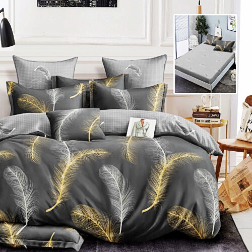 Lenjerie de pat dublu, finet, 6 piese, cearceaf pat cu elastic 180x200cm, cearceaf pilota 200x230cm, 2 fete de perna 50x70 si 2 fete de perna 70x70cm, Pucioasa, RAH180-261 RAH180-261