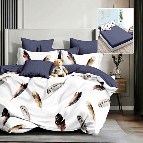 Lenjerie de pat dublu, finet, 6 piese, cearceaf pat cu elastic 180x200cm, cearceaf pilota 200x230cm, 2 fete de perna 50x70 si 2 fete de perna 70x70cm, Pucioasa, RAH180-264 RAH180-264