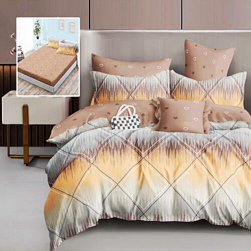 Lenjerie de pat dublu, finet, 6 piese, cearceaf pat cu elastic 180x200cm, cearceaf pilota 200x230cm, 2 fete de perna 50x70 si 2 fete de perna 70x70cm, Pucioasa, RAH180-266 RAH180-266