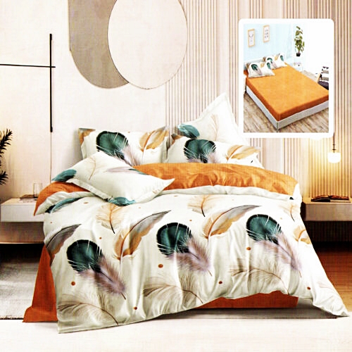 Lenjerie de pat dublu, finet, 6 piese, cearceaf pat cu elastic 180x200cm, cearceaf pilota 200x230cm, 2 fete de perna 50x70 si 2 fete de perna 70x70cm, Pucioasa, RAH180-276 RAH180-276