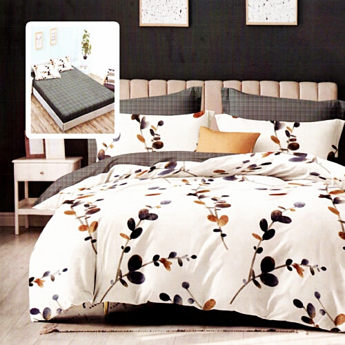 Lenjerie de pat dublu, finet, 6 piese, cearceaf pat cu elastic 180x200cm, cearceaf pilota 200x230cm, 2 fete de perna 50x70 si 2 fete de perna 70x70cm, Pucioasa, RAH180-278 RAH180-278