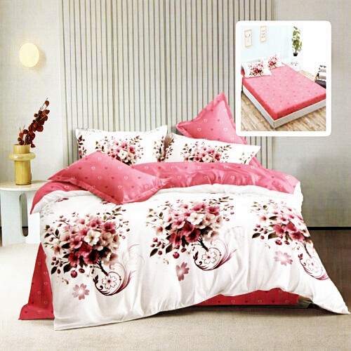 Lenjerie de pat dublu, finet, 6 piese, cearceaf pat cu elastic 180x200cm, cearceaf pilota 200x230cm, 2 fete de perna 50x70 si 2 fete de perna 70x70cm, Pucioasa, RAH180-279 RAH180-279