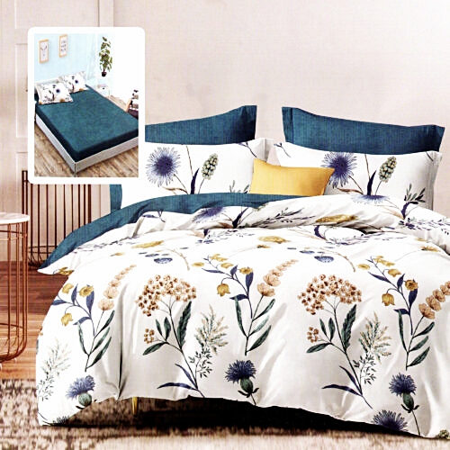 Lenjerie de pat dublu, finet, 6 piese, cearceaf pat cu elastic 180x200cm, cearceaf pilota 200x230cm, 2 fete de perna 50x70 si 2 fete de perna 70x70cm, Pucioasa, RAH180-281 RAH180-281