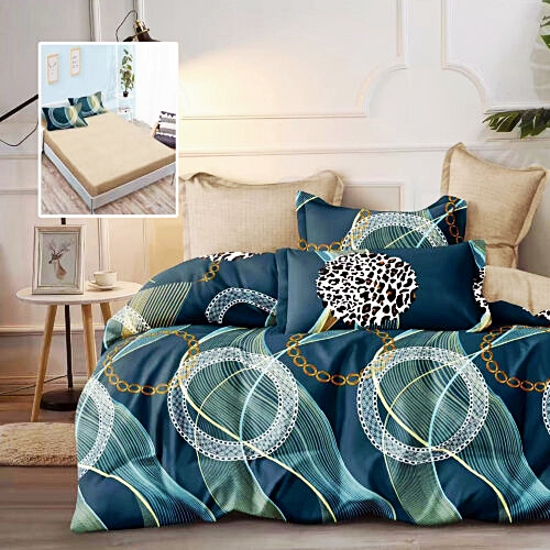 Lenjerie de pat dublu, finet, 6 piese, cearceaf pat cu elastic 180x200cm, cearceaf pilota 200x230cm, 2 fete de perna 50x70 si 2 fete de perna 70x70cm, Pucioasa, RAH180-287 RAH180-287