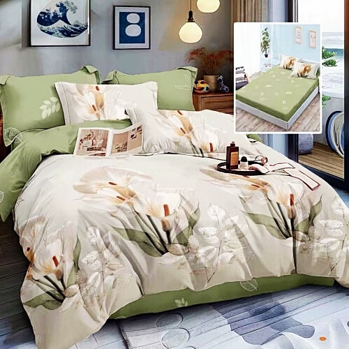 Lenjerie de pat dublu, finet, 6 piese, cearceaf pat cu elastic 180x200cm, cearceaf pilota 200x230cm, 2 fete de perna 50x70 si 2 fete de perna 70x70cm, Pucioasa, RAH180-292 RAH180-292