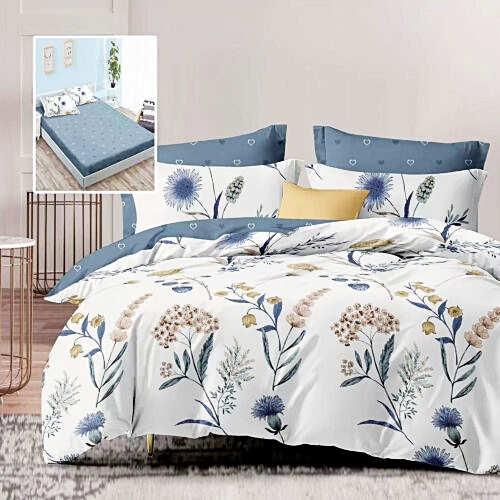 Lenjerie de pat dublu, finet, 6 piese, cearceaf pat cu elastic 180x200cm, cearceaf pilota 200x230cm, 2 fete de perna 50x70 si 2 fete de perna 70x70cm, Pucioasa, RAH180-295 RAH180-295