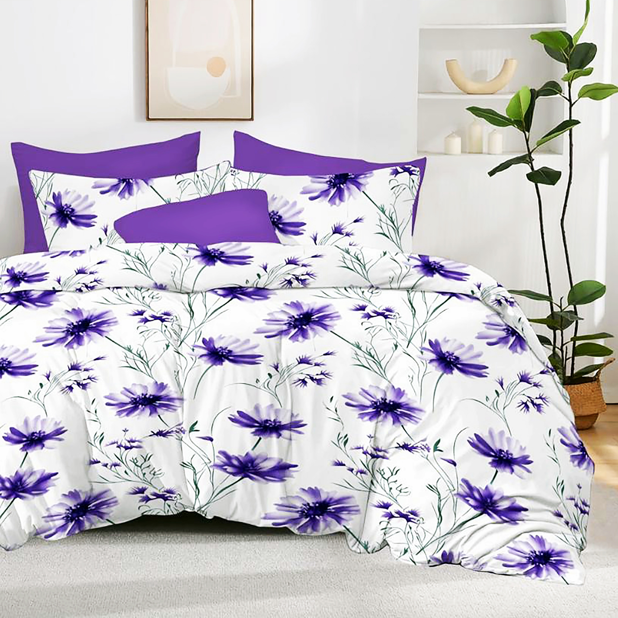 Lenjerie de pat dublu, finet, 6 piese, cearceaf pat 220x240cm, cearceaf pilota 200x220cm, 2 fete de perna 50x70 si 2 fete de perna 70x70cm, Pucioasa, RAP1 RAP1