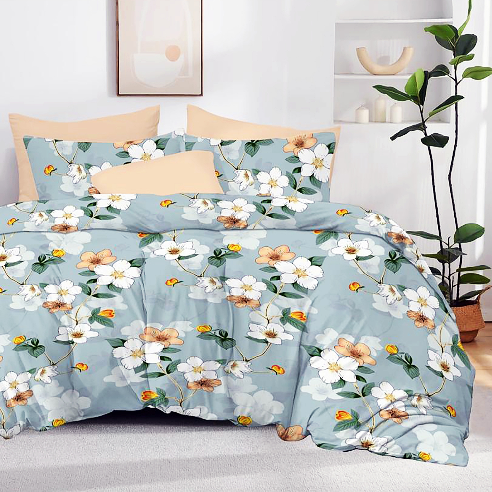 Lenjerie de pat dublu, finet, 6 piese, cearceaf pat 220x240cm, cearceaf pilota 200x220cm, 2 fete de perna 50x70 si 2 fete de perna 70x70cm, Pucioasa, RAP11 RAP11