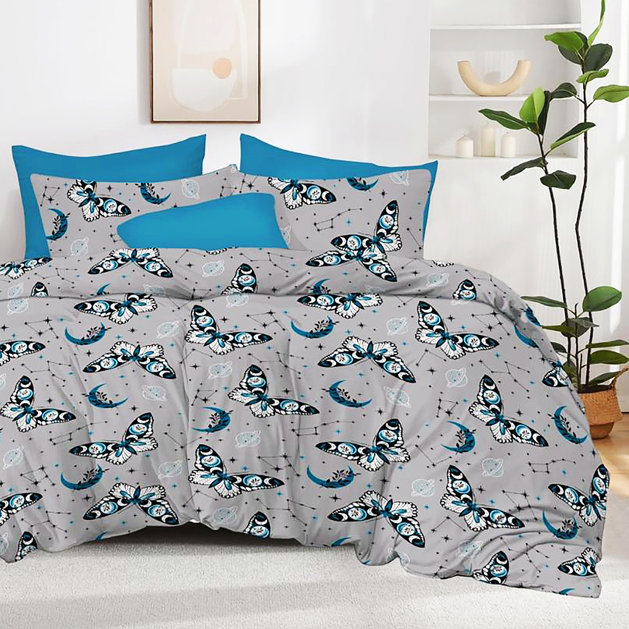 Lenjerie de pat dublu, finet, 6 piese, cearceaf pat 220x240cm, cearceaf pilota 200x220cm, 2 fete de perna 50x70 si 2 fete de perna 70x70cm, Pucioasa, RAP12 RAP12