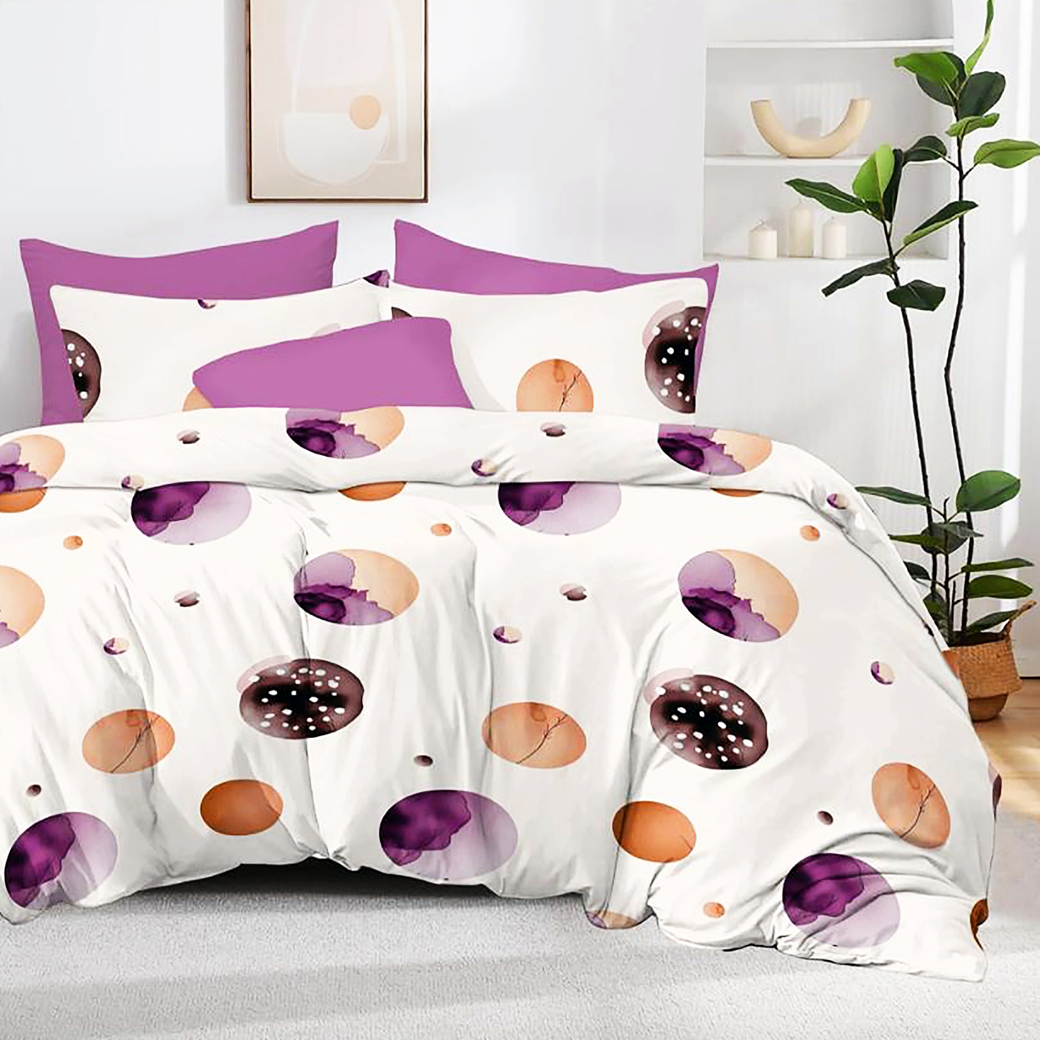 Lenjerie de pat dublu, finet, 6 piese, cearceaf pat 220x240cm, cearceaf pilota 200x220cm, 2 fete de perna 50x70 si 2 fete de perna 70x70cm, Pucioasa, RAP13 RAP13