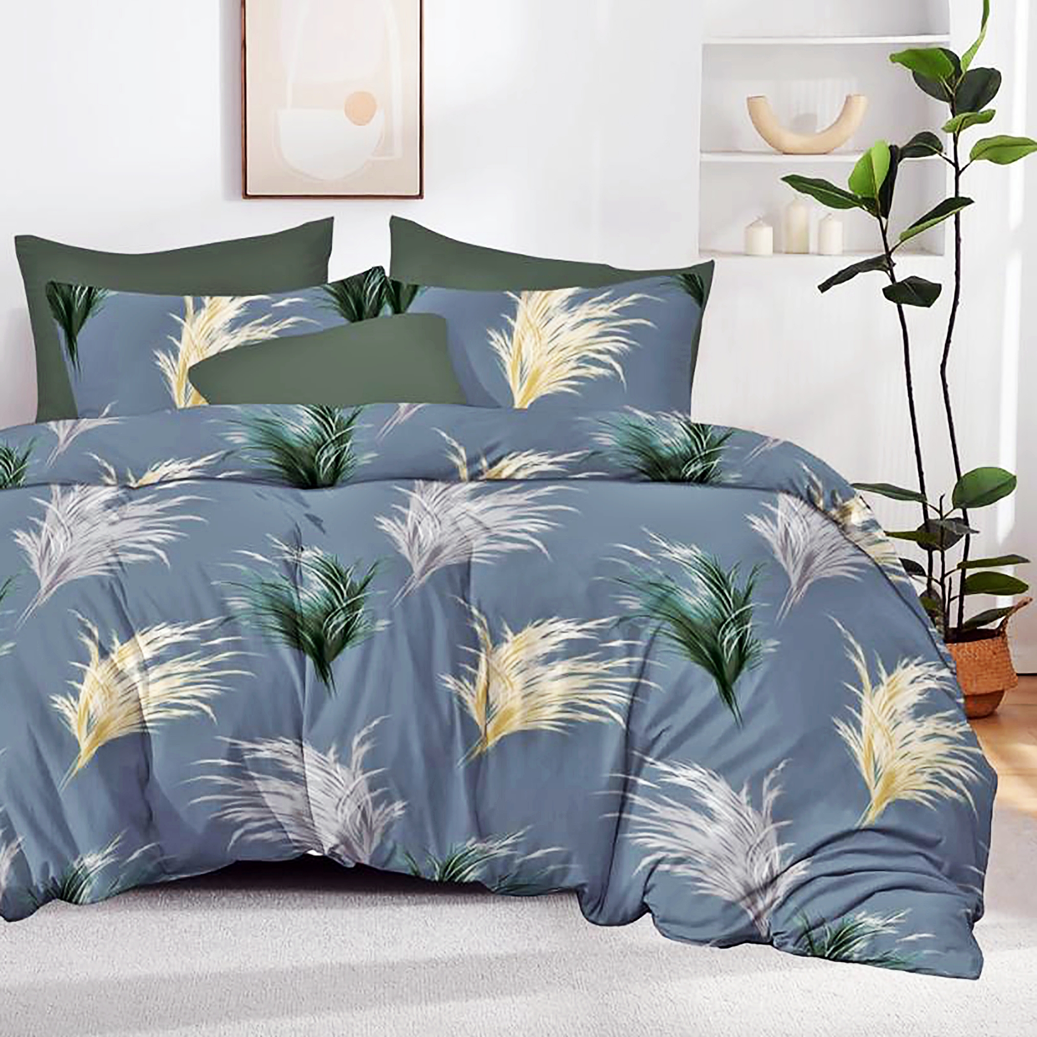 Lenjerie de pat dublu, finet, 6 piese, cearceaf pat 220x240cm, cearceaf pilota 200x220cm, 2 fete de perna 50x70 si 2 fete de perna 70x70cm, Pucioasa, RAP14 RAP14