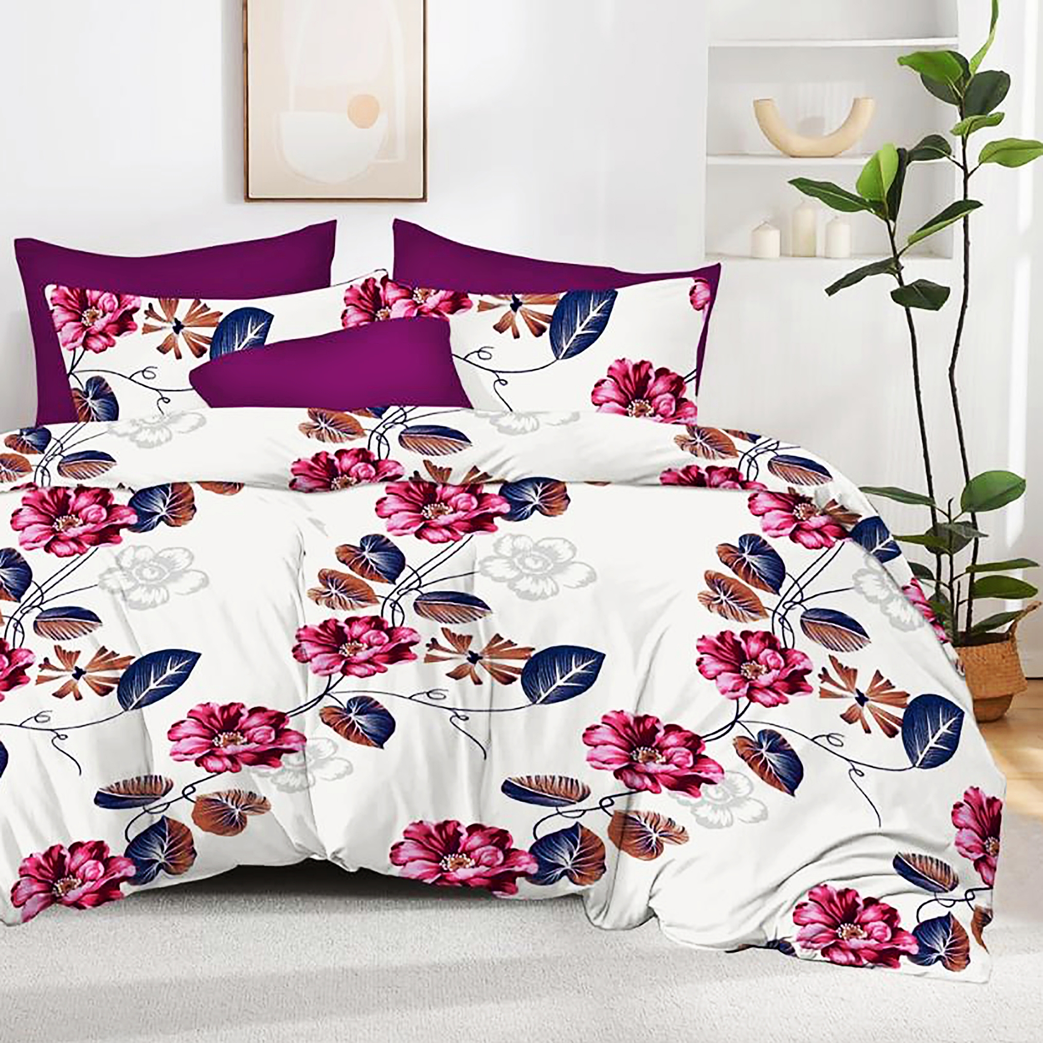 Lenjerie de pat dublu, finet, 6 piese, cearceaf pat 220x240cm, cearceaf pilota 200x220cm, 2 fete de perna 50x70 si 2 fete de perna 70x70cm, Pucioasa, RAP15 RAP15