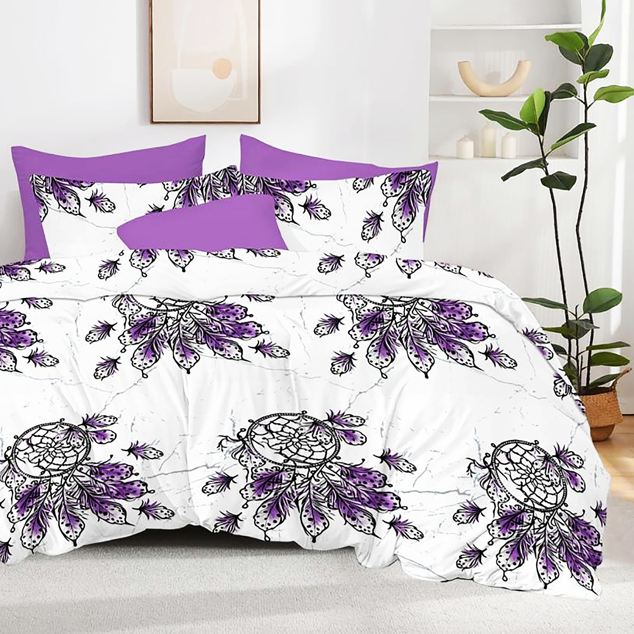 Lenjerie de pat dublu, finet, 6 piese, cearceaf pat 220x240cm, cearceaf pilota 200x220cm, 2 fete de perna 50x70 si 2 fete de perna 70x70cm, Pucioasa, RAP16 RAP16