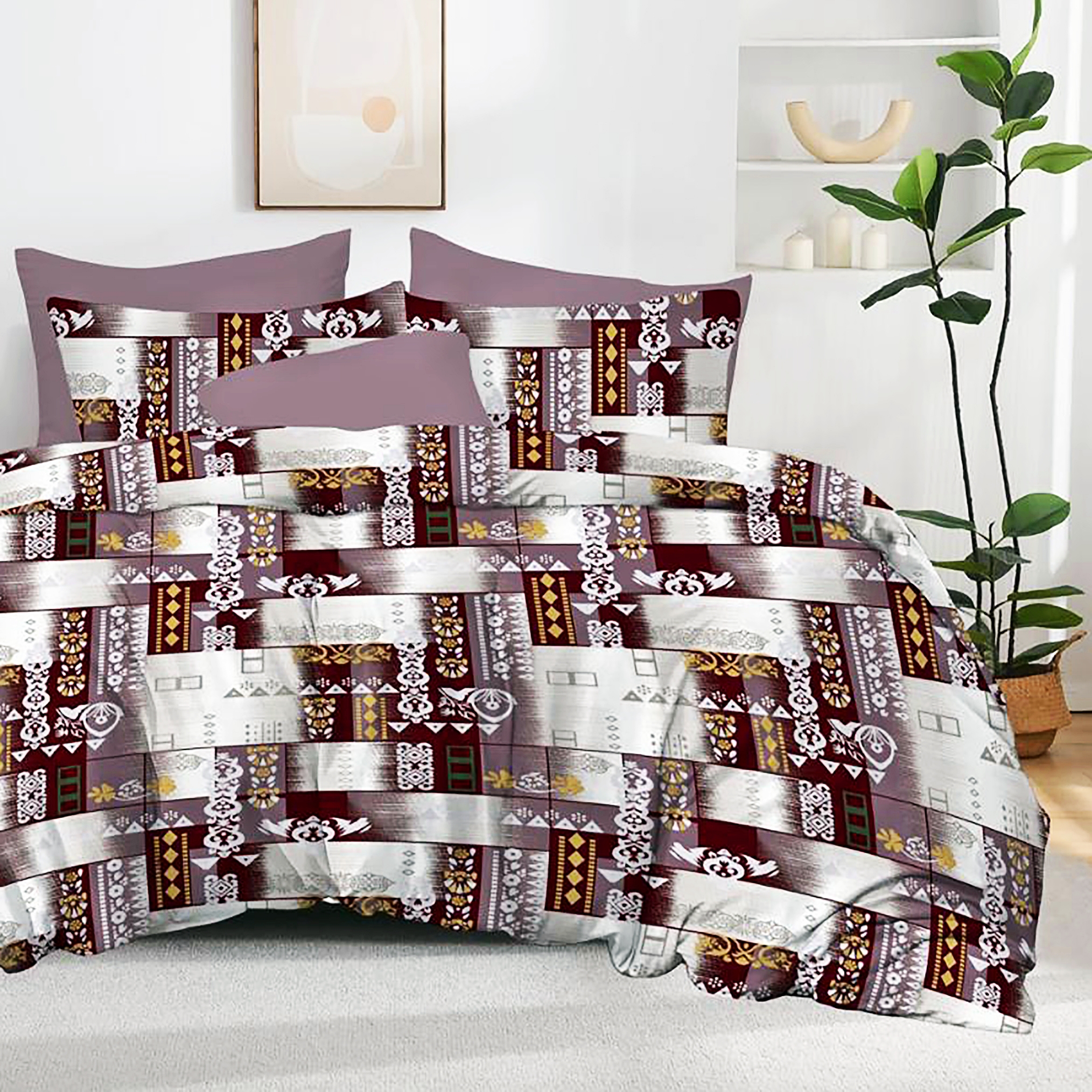 Lenjerie de pat dublu, finet, 6 piese, cearceaf pat 220x240cm, cearceaf pilota 200x220cm, 2 fete de perna 50x70 si 2 fete de perna 70x70cm, Pucioasa, RAP18 RAP18