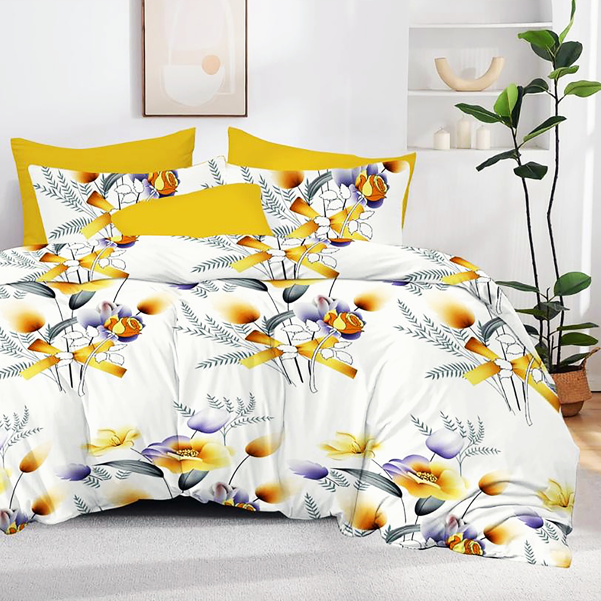 Lenjerie de pat dublu, finet, 6 piese, cearceaf pat 220x240cm, cearceaf pilota 200x220cm, 2 fete de perna 50x70 si 2 fete de perna 70x70cm, Pucioasa, RAP3 RAP3