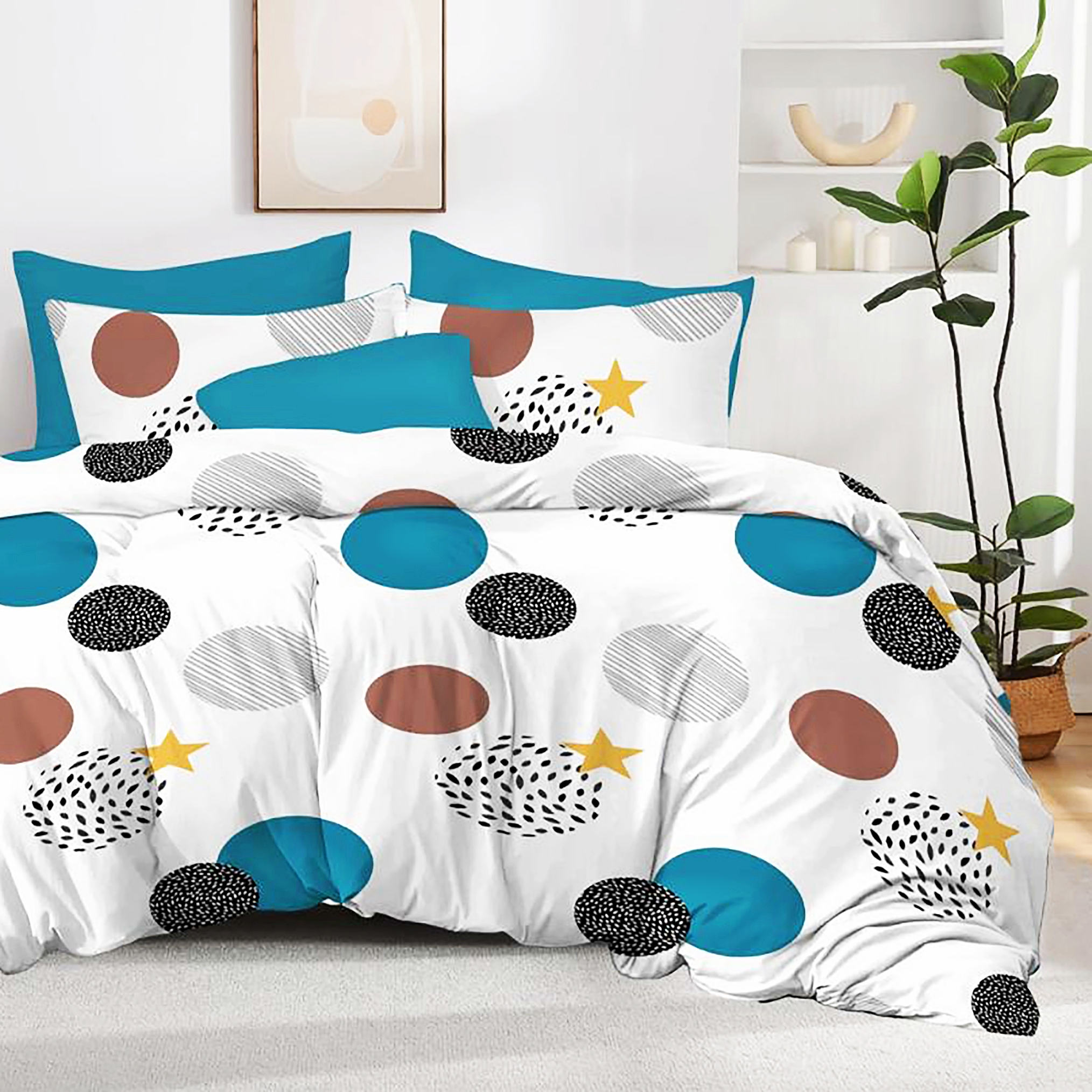 Lenjerie de pat dublu, finet, 6 piese, cearceaf pat 220x240cm, cearceaf pilota 200x220cm, 2 fete de perna 50x70 si 2 fete de perna 70x70cm, Pucioasa, RAP4 RAP4