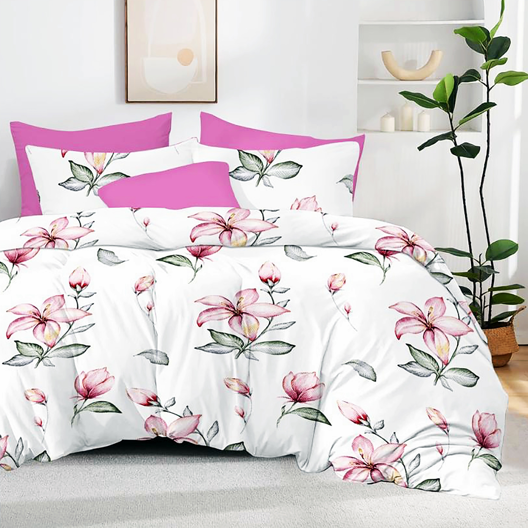 Lenjerie de pat dublu, finet, 6 piese, cearceaf pat 220x240cm, cearceaf pilota 200x220cm, 2 fete de perna 50x70 si 2 fete de perna 70x70cm, Pucioasa, RAP5 RAP5