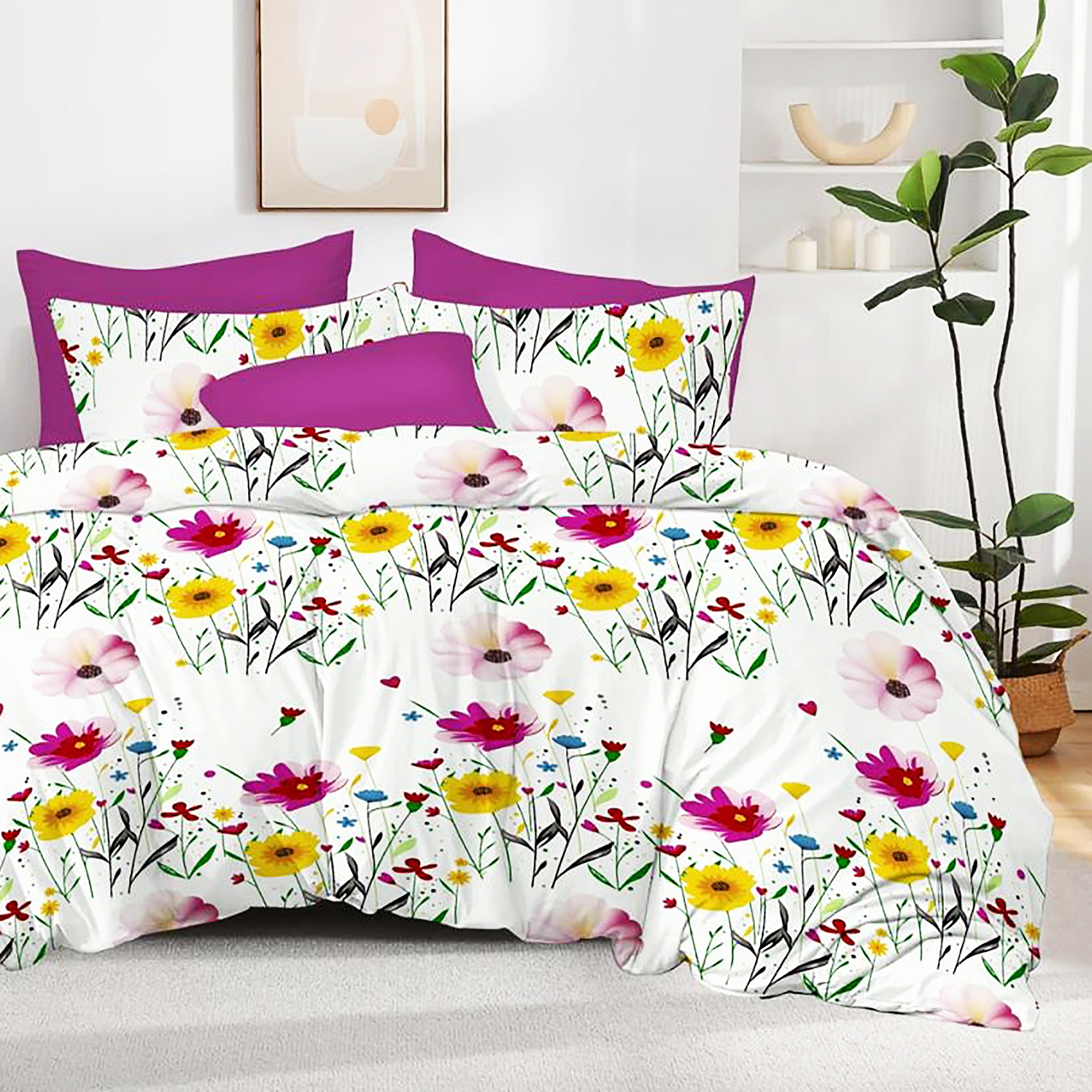 Lenjerie de pat dublu, finet, 6 piese, cearceaf pat 220x240cm, cearceaf pilota 200x220cm, 2 fete de perna 50x70 si 2 fete de perna 70x70cm, Pucioasa, RAP7 RAP7