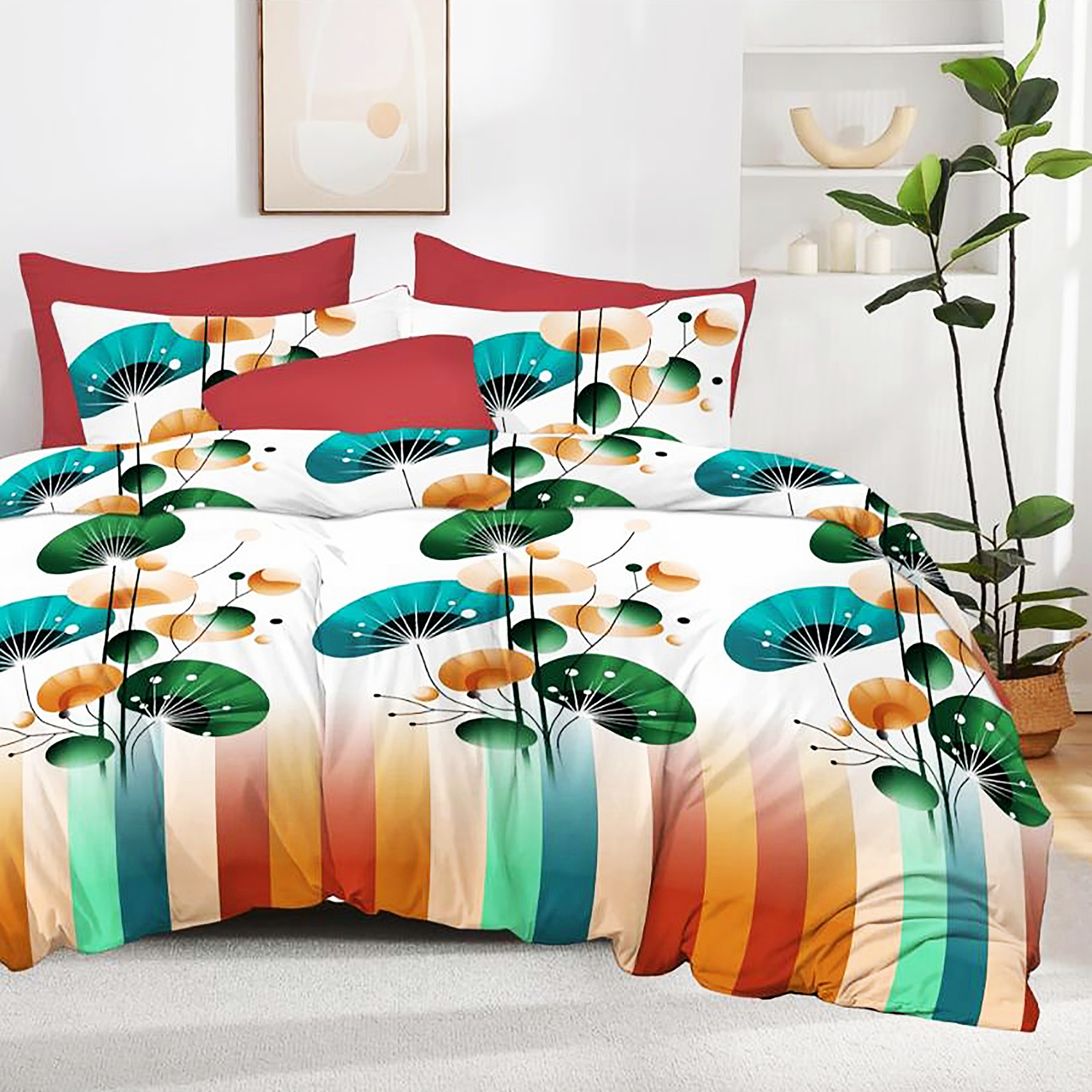 Lenjerie de pat dublu, finet, 6 piese, cearceaf pat 220x240cm, cearceaf pilota 200x220cm, 2 fete de perna 50x70 si 2 fete de perna 70x70cm, Pucioasa, RAP8 RAP8