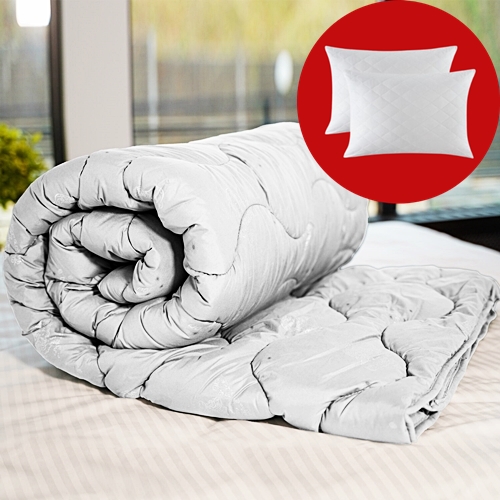 Set pilota iarna, umplutura lana, material policoton, 140x210cm, matlasata, alba, Pucioasa cu 2 perne, matlasate, antialergice, 50x70cm, albe, Pucioasa SETOITA2023ALBA140
