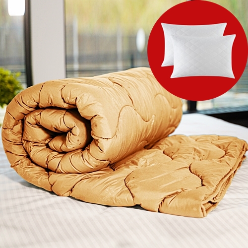Set pilota iarna, umplutura lana, material policoton, 140x210cm, matlasata, portocalie, Pucioasa cu 2 perne, matlasate, antialergice, 50x70cm, albe, Pucioasa SETOITA2023PORTOCALIE140