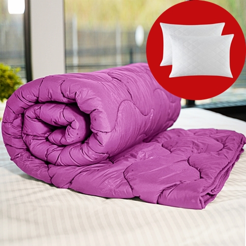 Set pilota iarna, umplutura lana, material policoton, 140x210cm, matlasata, siclam, Pucioasa cu 2 perne, matlasate, antialergice, 50x70cm, albe, Pucioasa SETOITA2023SICLAM140