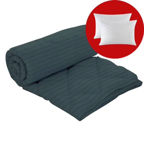 Set pilota iarna, umplutura lana, material damasc policoton, 180x210cm, matlasata, antracit, Pucioasa cu 2 perne, matlasate, antialergice, 50x70cm, albe, Pucioasa SETPLIDP2024ANTRACIT180