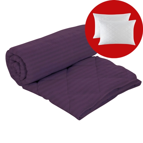 Set pilota iarna, umplutura lana, material damasc policoton, 160x210cm, matlasata, mov inchis, Pucioasa cu 2 perne, matlasate, antialergice, 50x70cm, albe, Pucioasa SETPLIDP2024MOVINCHIS160
