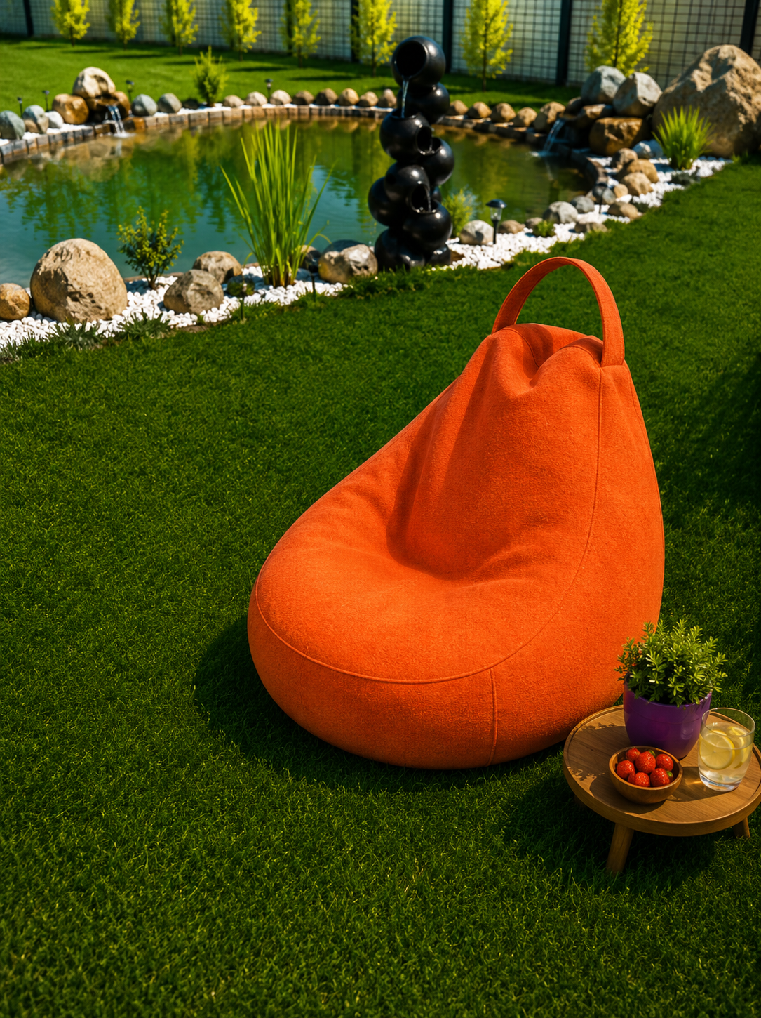 Fotoliu Puf Bean Bag tip Para, cu Maner, Material Oxford Impermeabil, Umplutura Fulgi Poliuretan, Utilizare Interior Exterior, Marime XL, 80x75cm, 6kg, Culoare Portocaliu 2026-BB1.1
