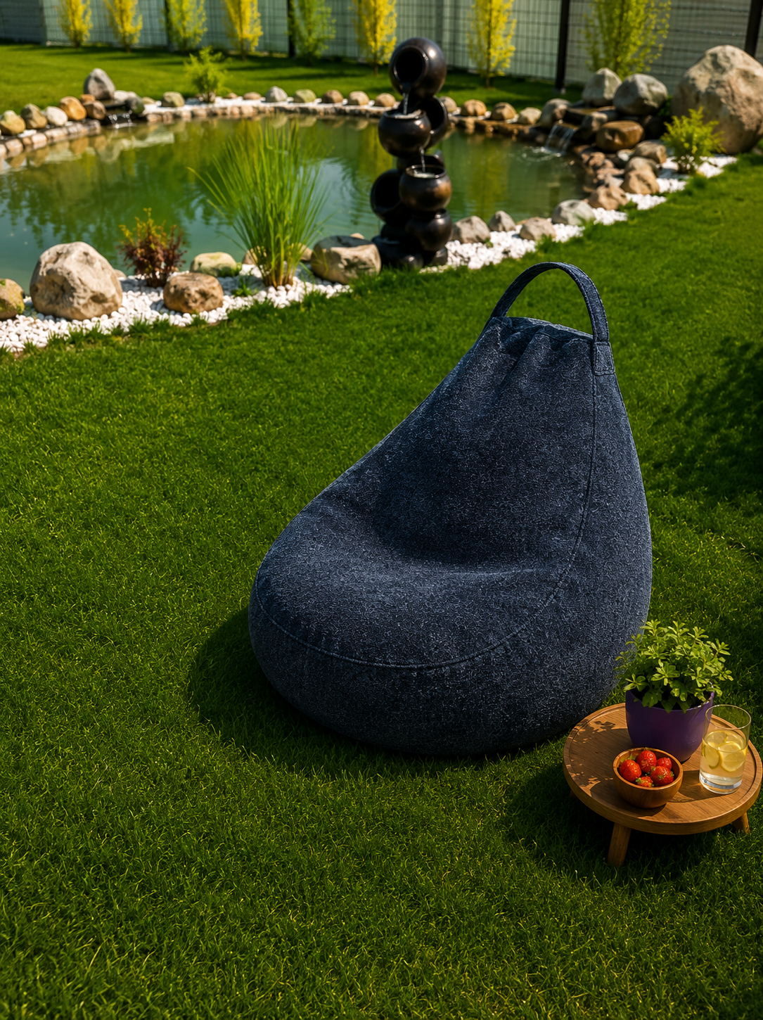 Fotoliu Puf Bean Bag tip Para, cu Maner, Material Oxford Impermeabil, Umplutura Fulgi Poliuretan, Utilizare Interior Exterior, Marime XL, 80x75cm, 6kg, Culoare Gri Antracit 2026-BB6